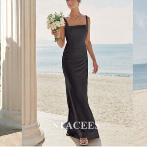 NWT Sheath/Column Square Neckline Sleeveless Floor-Length Stretch Satin